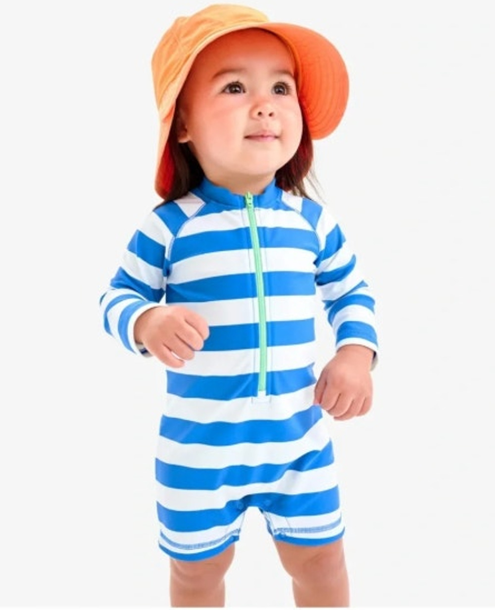 Primary Baby One-Piece Rash Guard in BUBBLEGUM/IVORY STRIPE (12-18M)